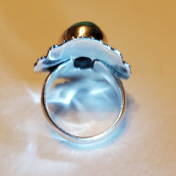 STERLING SILVER BLUE COPPER TURQUOISE RING - Picture 6 of 9
